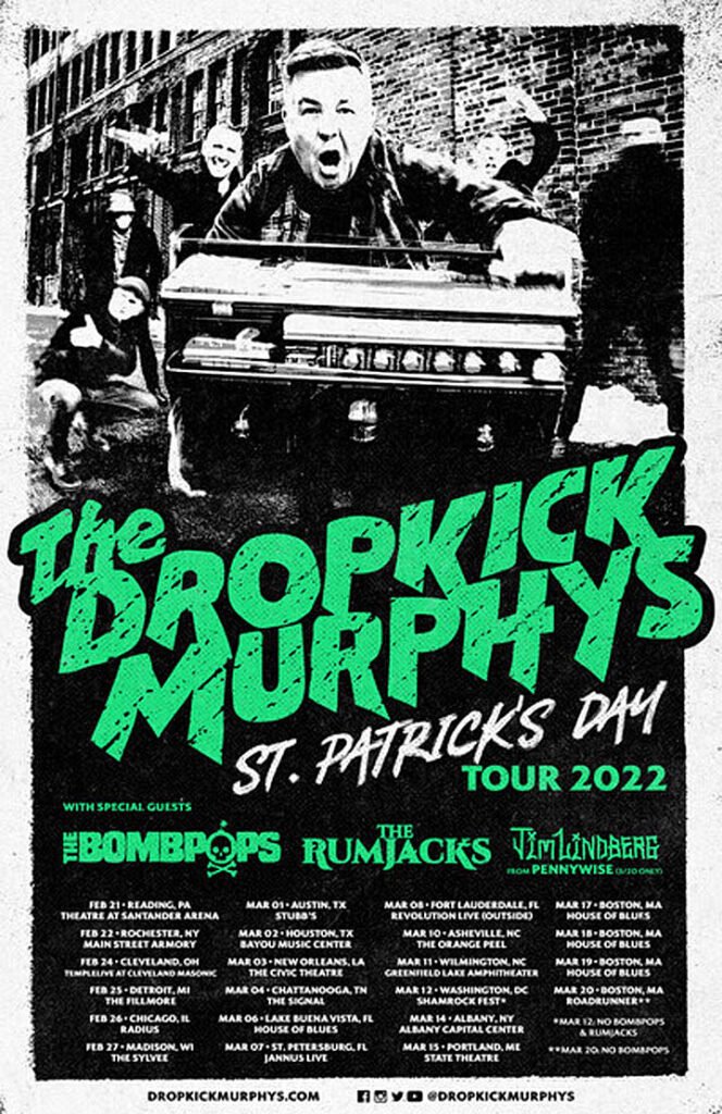 Dropkick Murphys St Patricks Day tour poster 2022